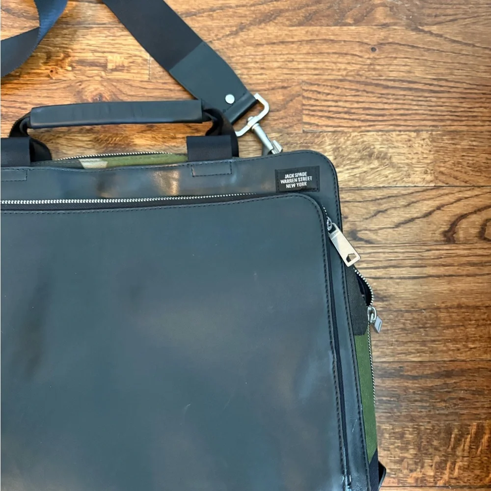 Jack Spade camo leather briefcase messenger bag black